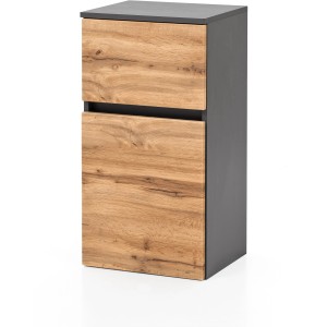 Held Möbel Unterschrank Salerno, 40 cm, Wotaneiche/Graphitgrau. Bad-Hängeschrank mit Schublade und Softclose.