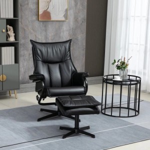 HOMCOM Relaxsessel mit Hocker Kunstleder Stahl Mehrschichtenplatte Schwarz