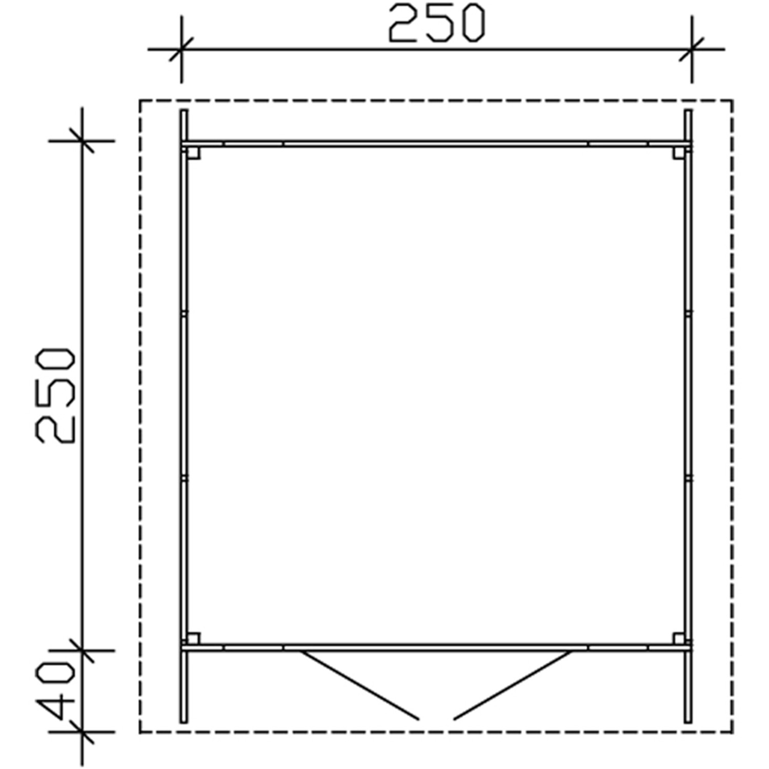 Grundriss Skan Holz Gartenhaus Delft Natur, 250x250 cm, mit Maßangaben.