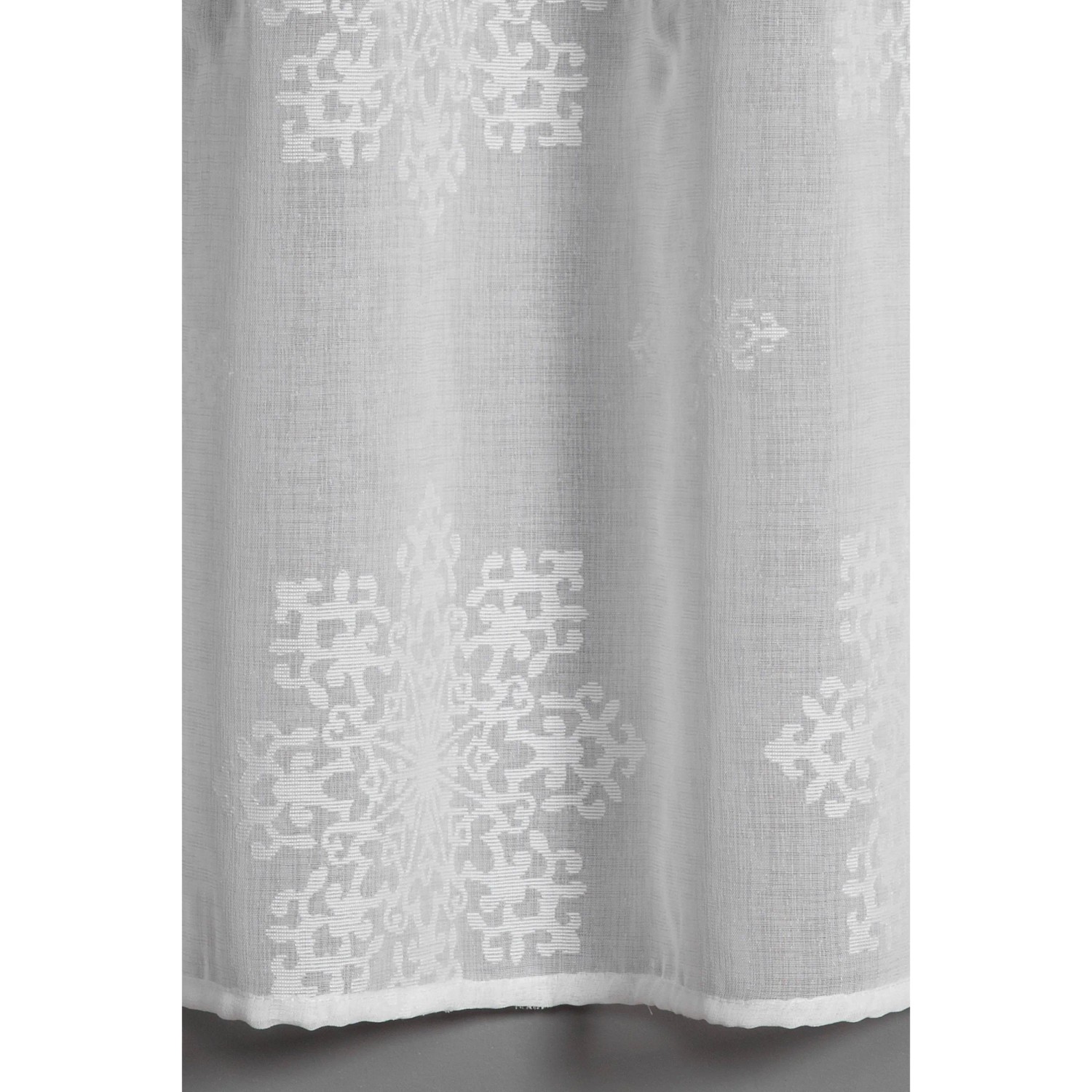Weiße Bennetti Bistrogardine mit Ausbrenner-Formen, 45x135 cm, für Caféhaus- oder Vitragestange.
