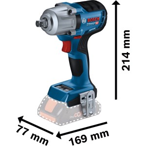 Bosch Professional GDS 18 V-450 PC Akku-Schlagschrauber mit Maßangaben.