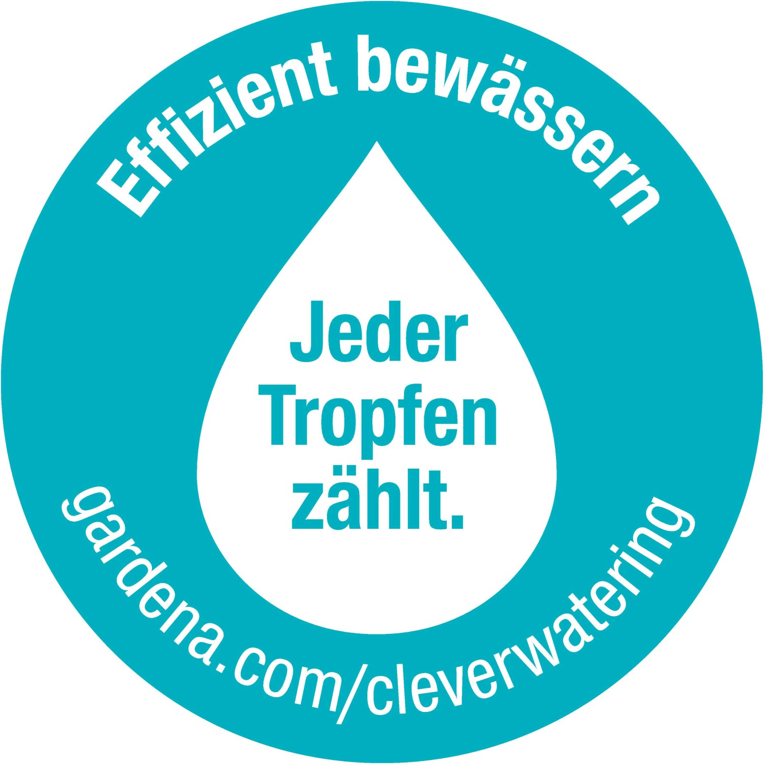 Logo: Gardena – Effizient bewässern, jeder Tropfen zählt. Für clevere Bewässerungssysteme.