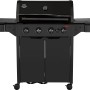 Schwarzer Jamestown Gasgrill Knox II mit 4 Brennern und Seitentischen.
