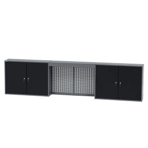 Küpper Werkbank-Set mit Hängeschrank, 6 Türen, 6 Schubladen, 240 cm breit, schwarz-grau.