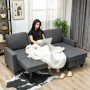 Dunkelgraues HOMCOM Ecksofa mit Schlaffunktion und Stauraum-Chaiselongue. Polyester in Leinenoptik, perfekt für Wohnzimmer.