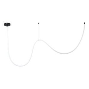 Moderne LED-Pendelleuchte White Glowline, 400 cm, mit schwarzem Deckenbaldachin.