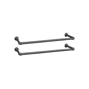 2er Set Songmics Kleiderstangen zur Wandbefestigung, schwarz, im Industrie-Look.