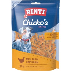 Rinti Chicko Mini Huhn-Häppchen, 80g Packung. Getrocknete Hunde-Snacks mit 100% Hühnchen.