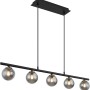 Moderne, 5-flammige Globo Pendelleuchte Jorge in Schwarz matt mit rauchfarbenen Glasschirmen.