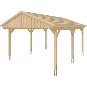 Skan Holz Carport Fichtelberg aus Fichte, naturbelassen mit Dachlattung.