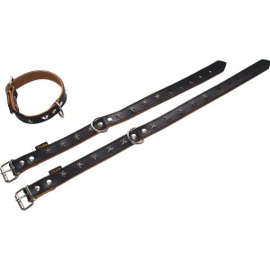 Schwarzes Heim Hunde-Schmuckhalsband aus Leder mit Stern-Applikationen, 25 mm breit und 60 cm lang.