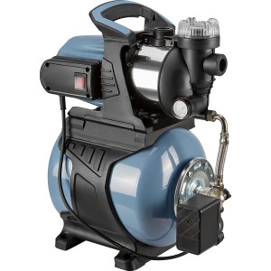 Hauswasserwerk HWW 3500 mit blauem Tank, schwarzem Pumpenkopf und Tragegriff. Ideal für Haus und Garten.