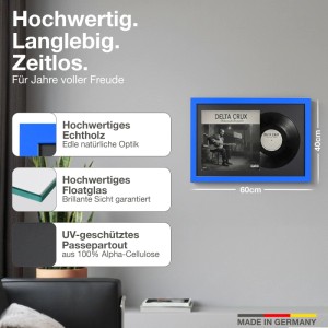 2er Set royalblaue Schallplattenrahmen 40x60 mit Passepartout für Vinyl & Cover.