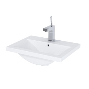 Roca Standard-Waschbecken Cheese, 50 cm, eckig, Weißglanz mit Armatur.