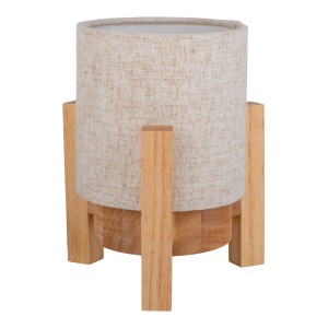 Näve LED-Tischleuchte Madita mit Leinen-Schirm und Holzfuß, dimmbar für stimmungsvolles Licht.