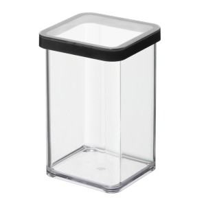 Quadratische Rotho Vorratsdose Loft Premium, 1 l, transparent mit schwarzem Deckel.