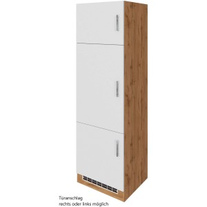 Held Möbel Kühlschrankumbau Sorrento, weiß/Wotaneiche, Vorratsschrank mit 2 Türen und Nische.