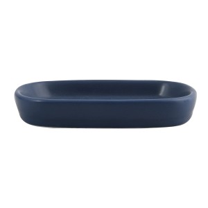 MSV Seifenschale Maonie, dunkelblaue Keramik, 13,9x9x2,4cm. Elegante Bad-Accessoires.