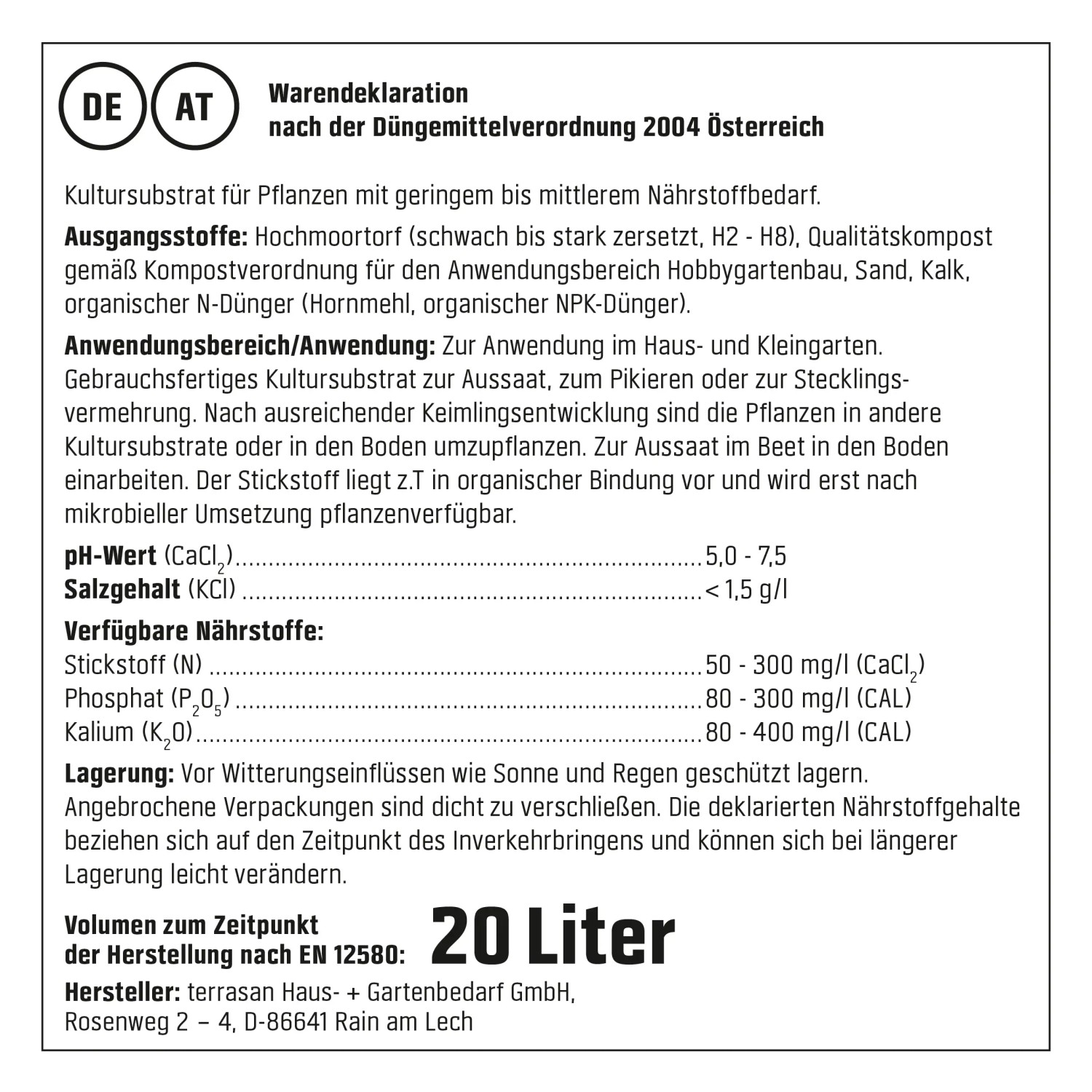 Deklaration GROW by OBI BIO Anzucht- und Kräutererde, 20l Inhaltsangabe.