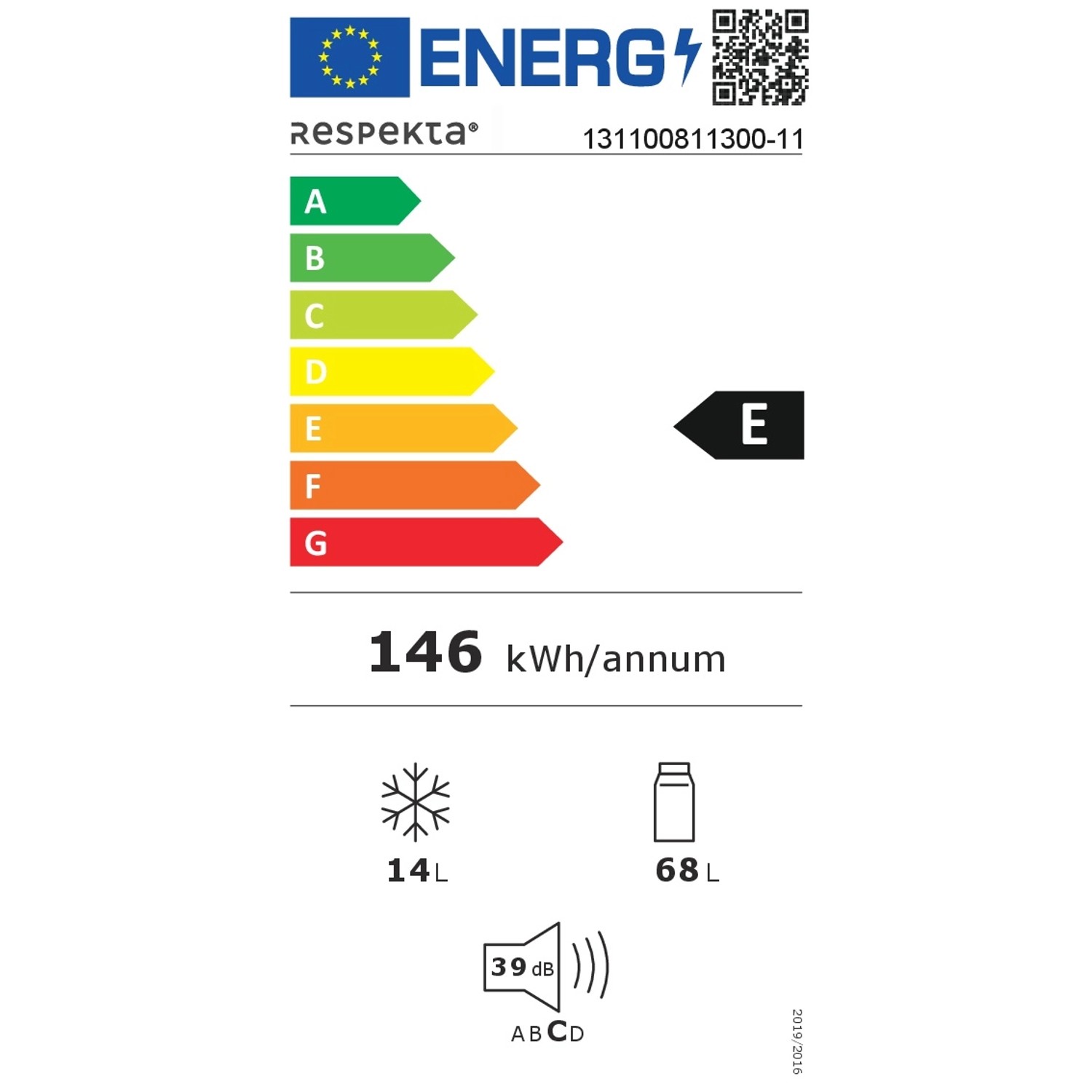 Respekta Kühlschrank Energielabel E, 146 kWh/Jahr, 68L Kühl-, 14L Gefrierfach, 39dB