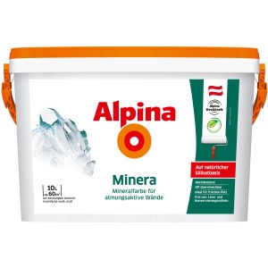Eimer Alpina Minera Weiß matt 10 l, Mineralfarbe für atmungsaktive Wände.
