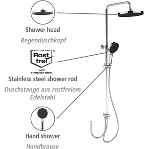 Wenko Duschsystem Softwater Chrom mit Regendusche und Handbrause aus Edelstahl.