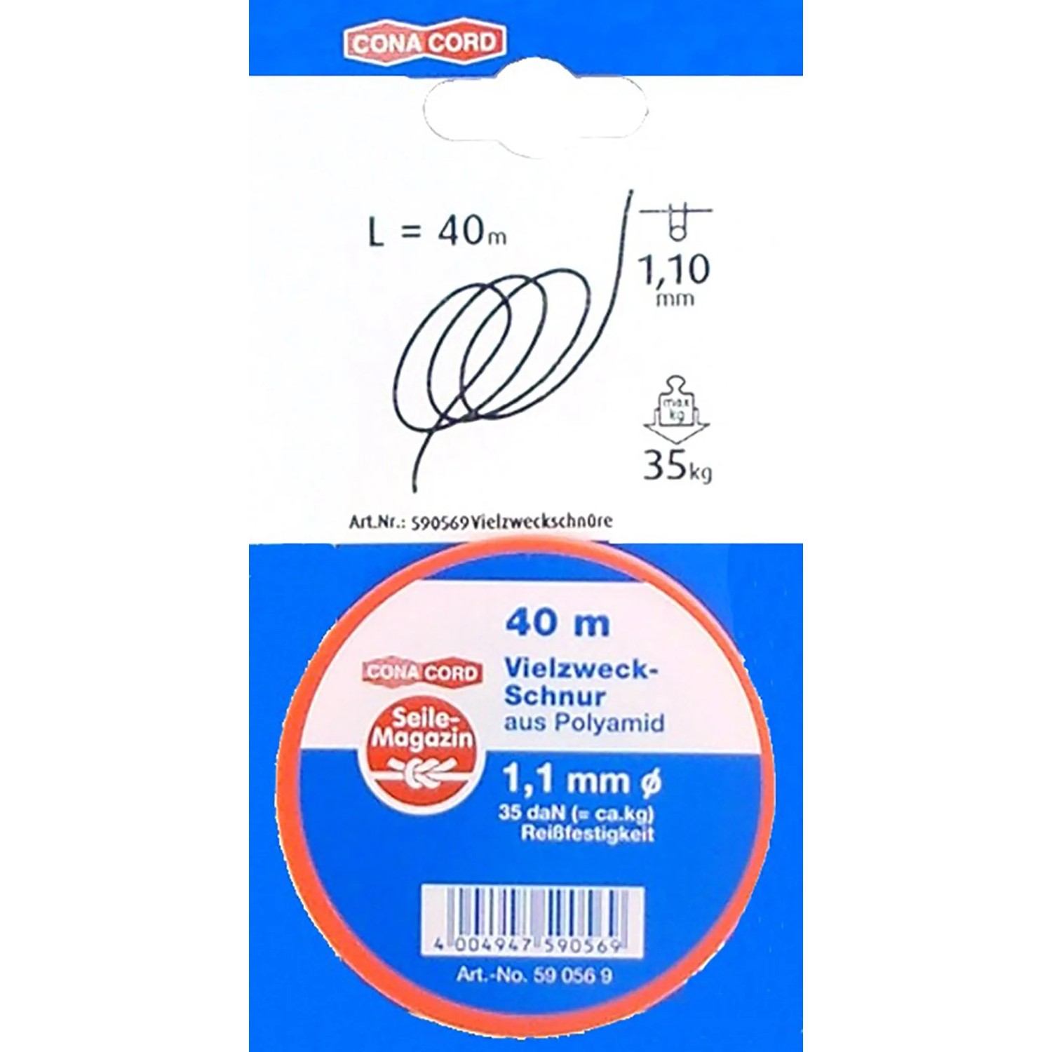 Weiße Conacord Polyester Schnur, 1,1 mm Durchmesser, 40 m Länge, ein Mehrzweckseil.