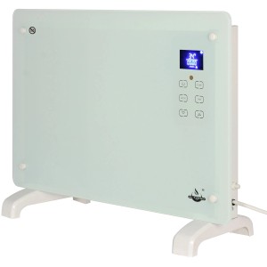 Weißer El Fuego Glaskonvektor 1500 W mit LCD-Anzeige und Touch-Bedienfeld.