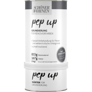 Schöner Wohnen pep up Grundierung für Renovierfarben, 1 kg, weiße Dose.