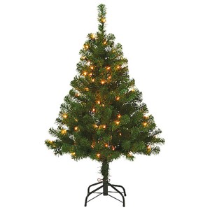 Künstlicher Weihnachtsbaum, 120 cm hoch, mit integrierter Beleuchtung und Metallständer.
