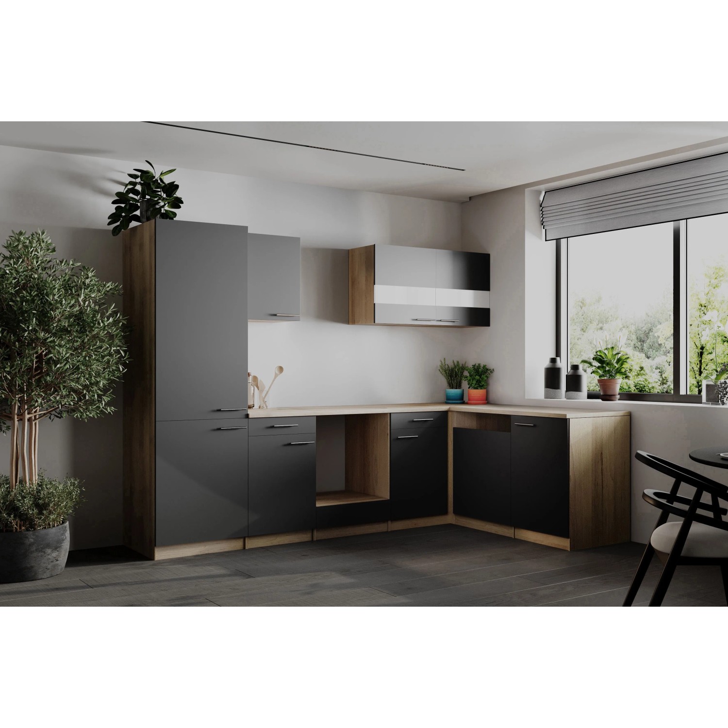 Respekta Winkelküche Merle 280 cm Grau ohne E-Geräte_3