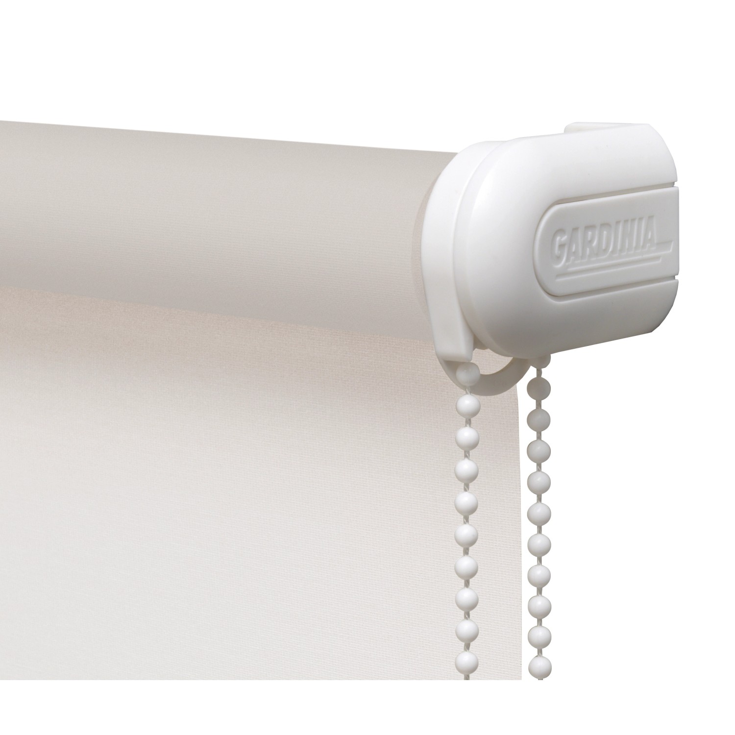 Gardinia Verdunkelungsrollo Blackout, 52x180 cm, weiß. Detailansicht des Rollos mit Seitenzug.