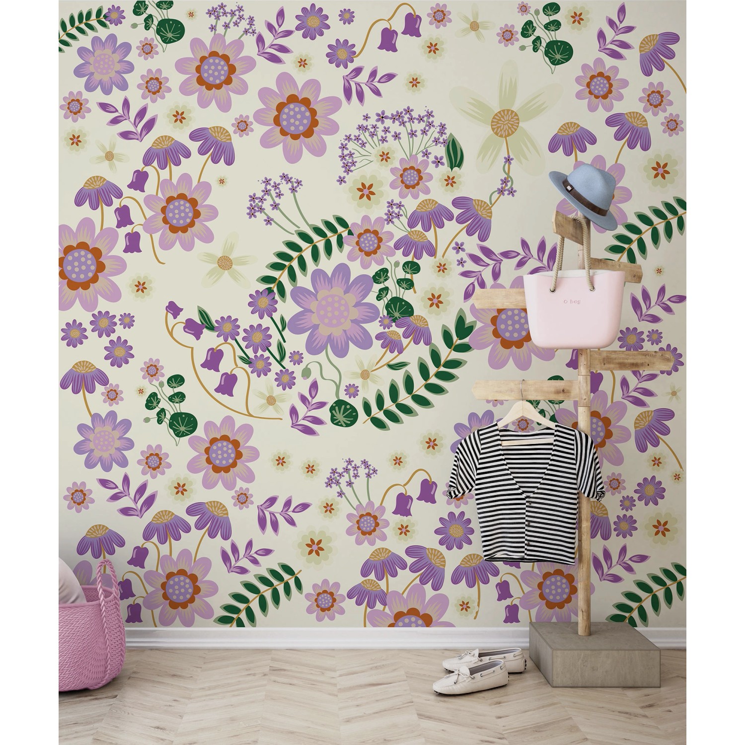 Komar Vlies Fototapete Disney Minnie Mouse Gardening Club Beige mit Blumenmuster.