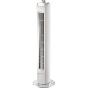 Weißer Turmventilator, 80 cm hoch, für eine angenehme Luftverteilung im Raum.