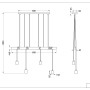Technische Zeichnung der schwarzen, 4-flammigen Deckenlampe Brody mit E27 Fassung und den Maßen 150 cm.