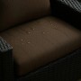 Braunes Gartenkissen (140x50x50cm) für 2-Sitzer Polyrattan Gartensofa mit Wassertropfen.
