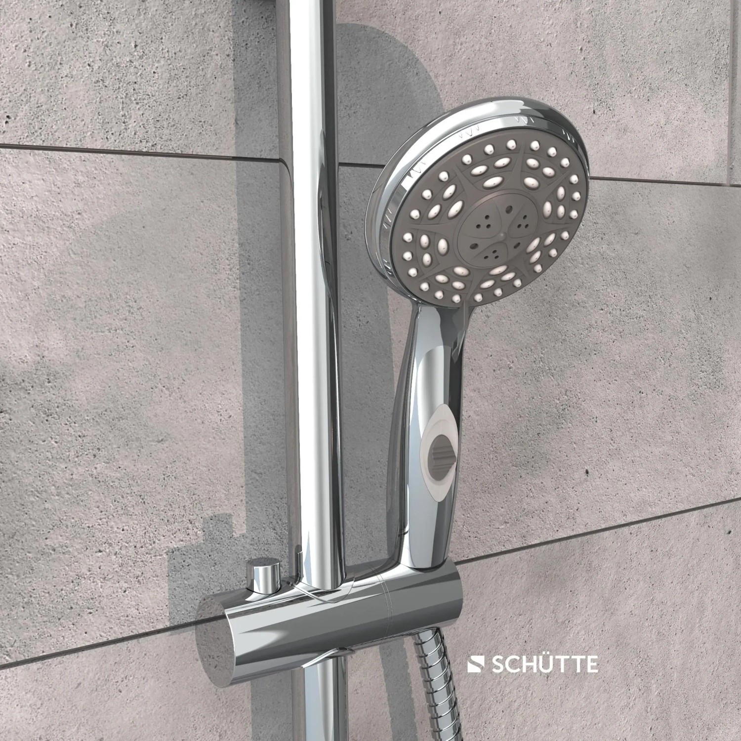 Schütte Aqua-2-Save Handbrause, Chrom, mit Wasserstopp für sparsames Duschen.
