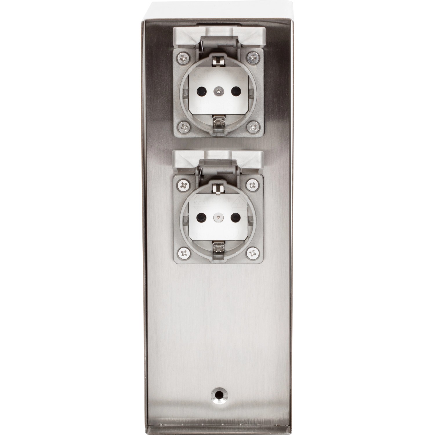 4-fach Steckdosensäule IP44 in Silber aus Edelstahl für den Außenbereich.