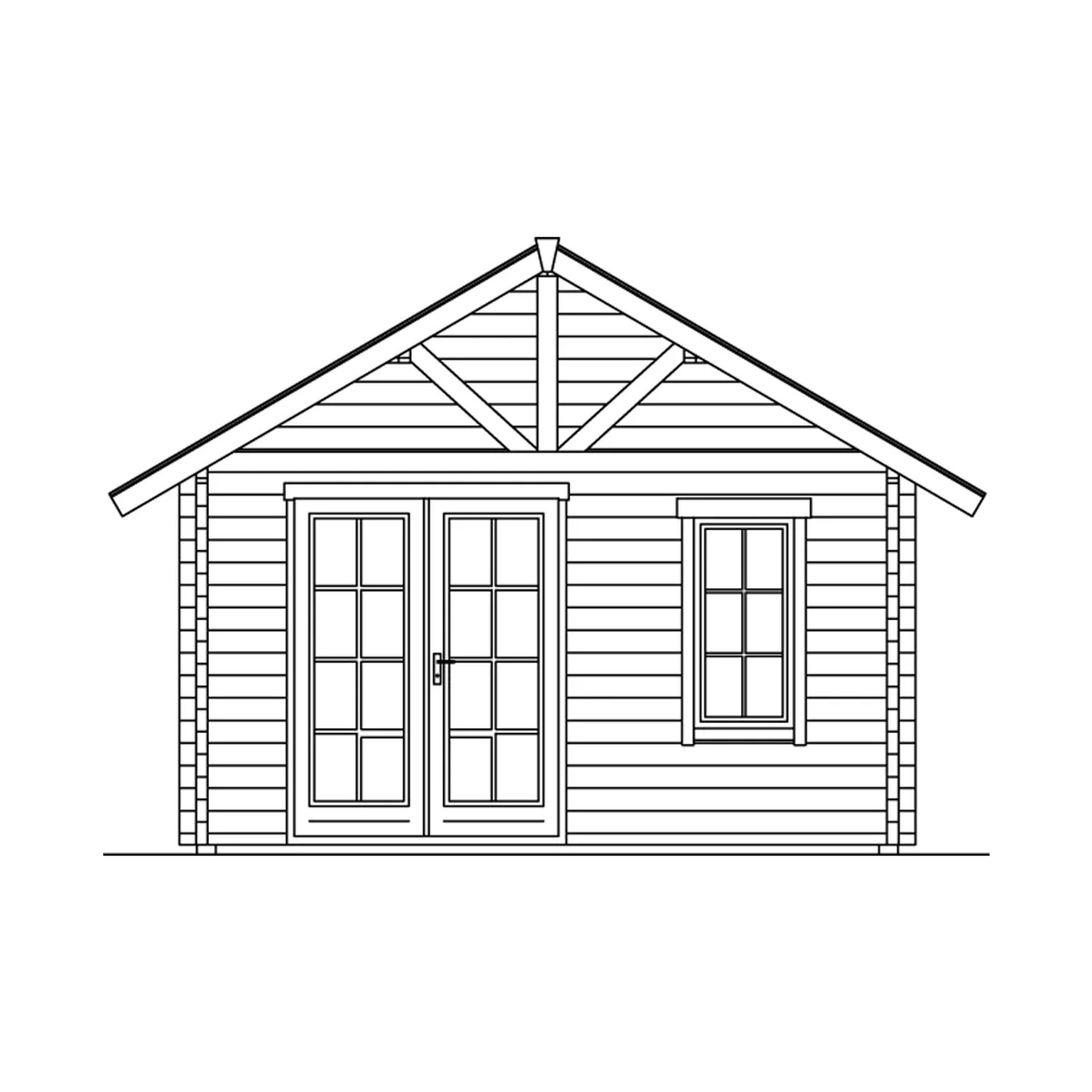 Skizze Gartenhaus Toronto 4: Weekendhaus mit Doppeltür und Fenster.
