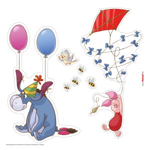 Komar Fenstersticker Winnie The Pooh mit I-Aah, Ferkel und Luftballons als Wanddekoration.