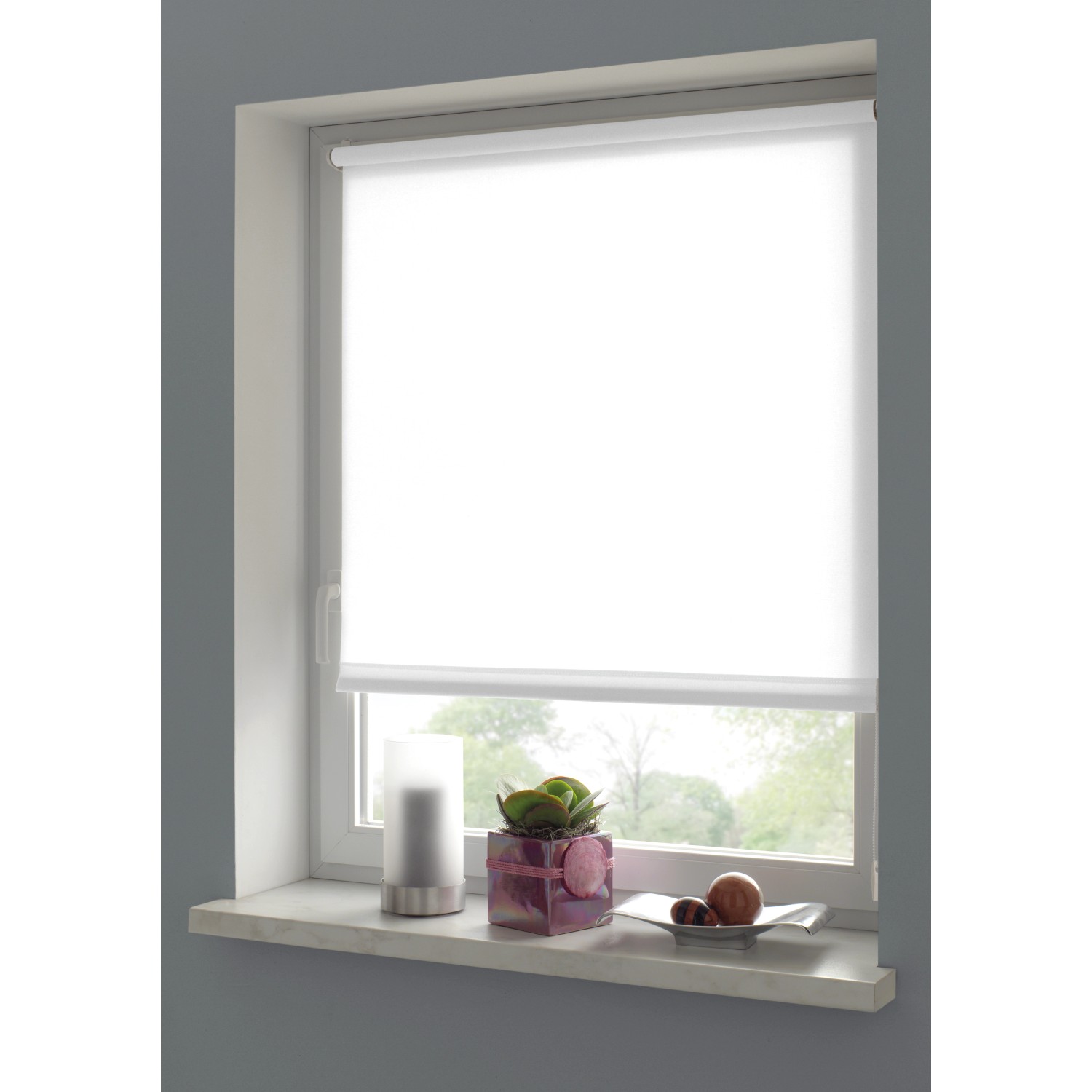 Gardinia EasyFix Rollo, reinweiß, 60x150 cm, strukturierter Stoff, am Fenster montiert.