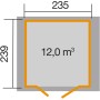 Grundriss weka Holz-Gartenhaus 224 A, Satteldach, 235x239 cm, 12 m³ Volumen.