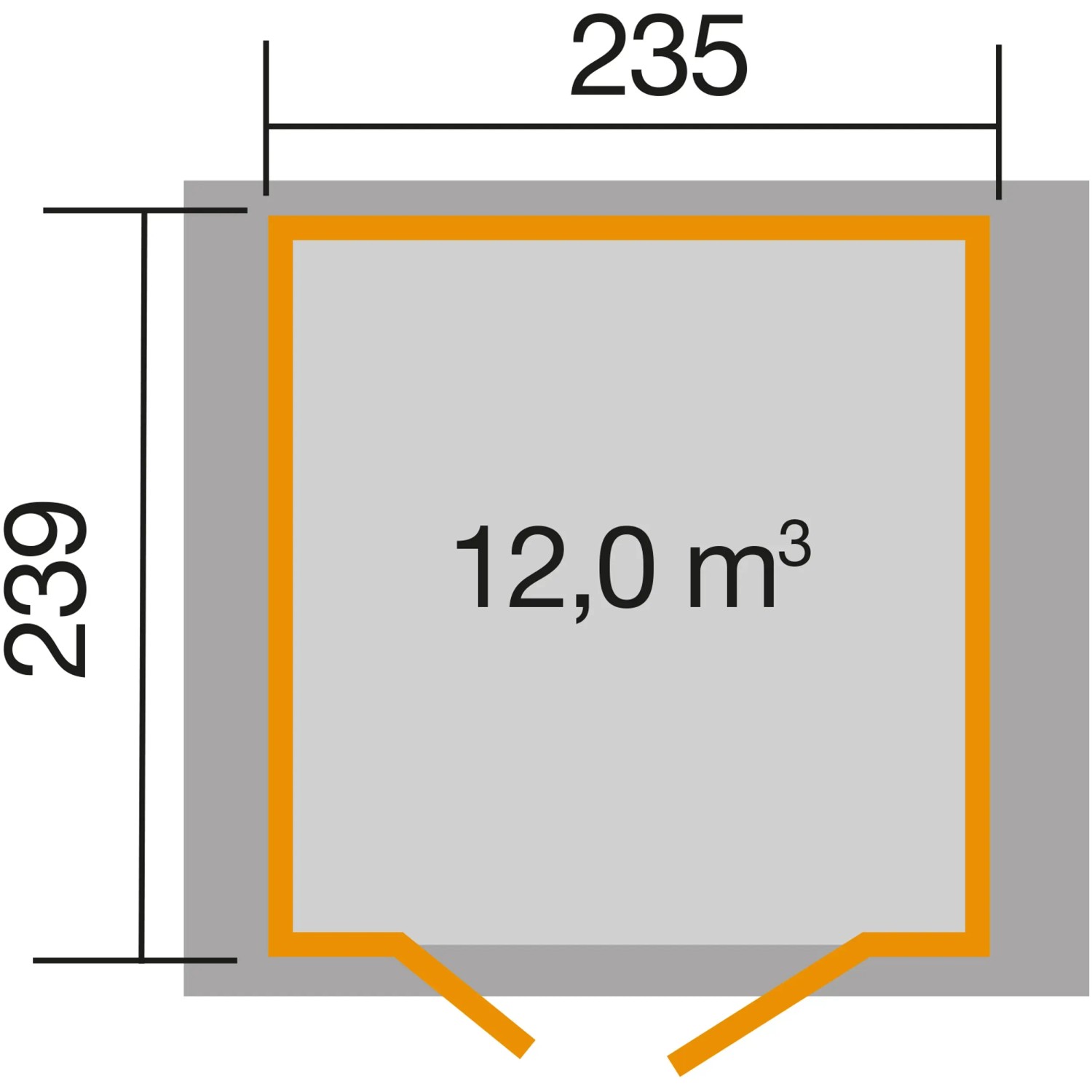 Grundriss weka Holz-Gartenhaus 224 A, Satteldach, 235x239 cm, 12 m³ Volumen.