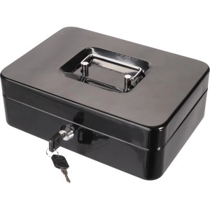 Schwarze Perel Geldkassette mit Euro-Münzzählbrett, 180x250x90mm, inklusive Schlüssel.