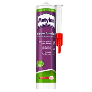 Weiße Metylan Klebe-Spachtel Kartusche, 300ml, für Wand- und Deckenreparaturen.