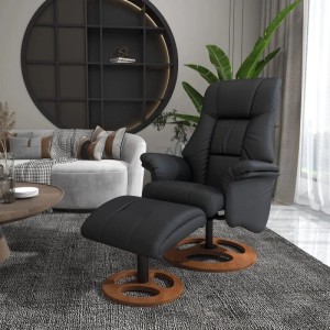 HOMCOM Relaxsessel mit Hocker 130 Grad Neigbar Kunstleder Schwarz 77 x 89 x 110 cm