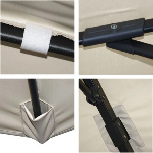 Detailansichten des creme-grauen MCW Ampelschirm A96 3,5x3,5m mit Aluminiumgestell und Ständer.