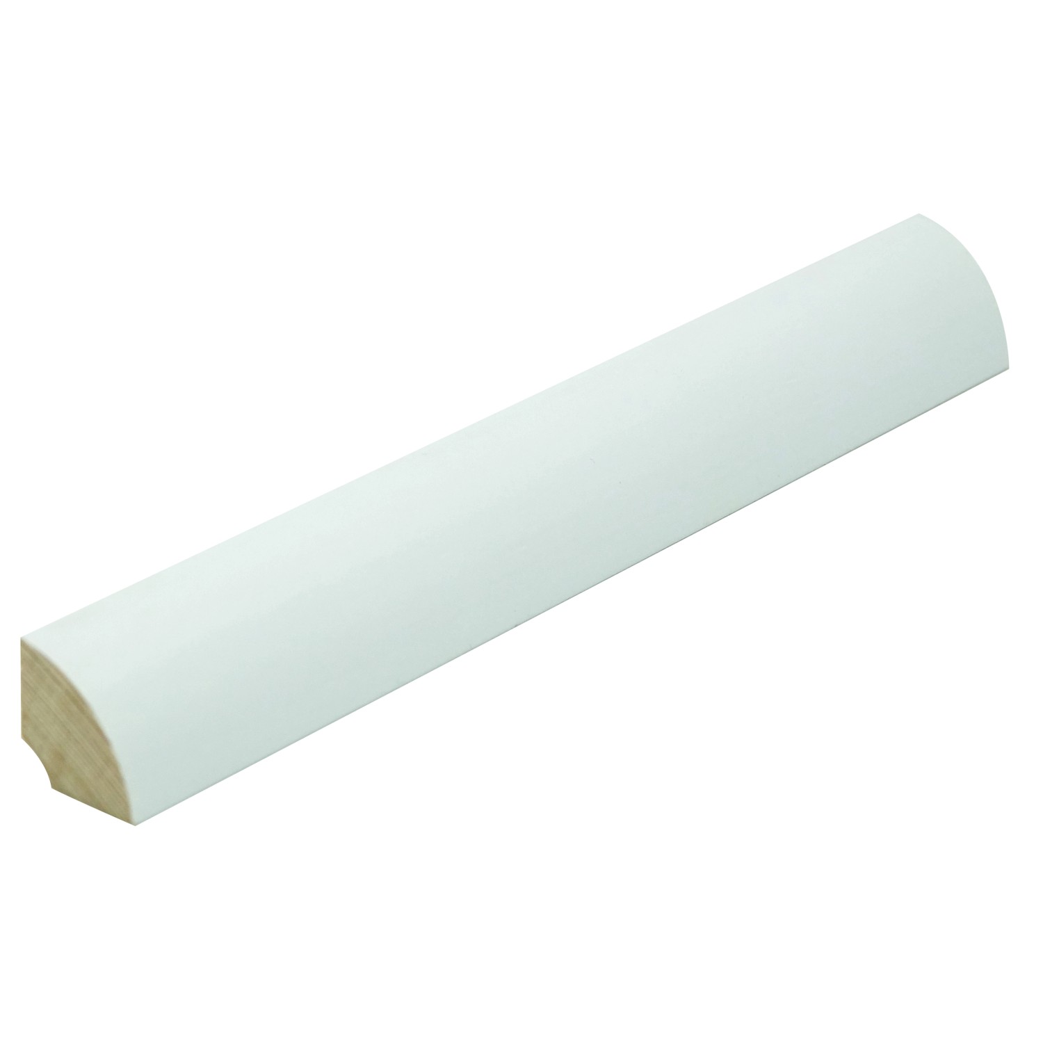Weiß lackierter Viertelstab (22x22mm) aus Holz, geeignet als Zier- oder Sockelleiste.