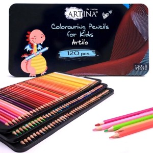 Artina Artilo Buntstifte 120er Set für Kinder und Schule in Metallbox, viele Farben.