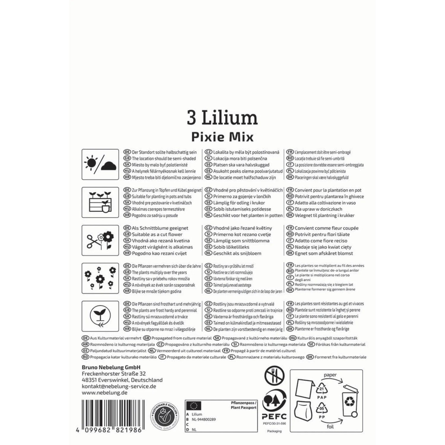 Verpackung Kiepenkerl Asiatische Lilie Pixie Mix Blumenzwiebeln, ideal für Kübel und Beet.